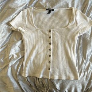 Forever 21 Cream Ribbed Fitted Blouse